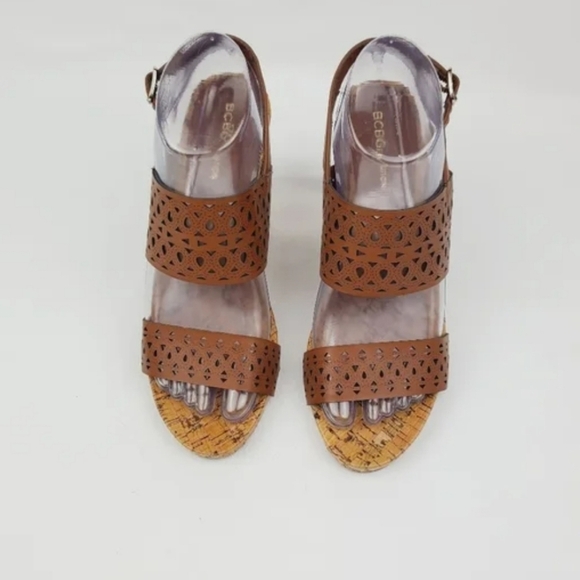 BCBG Brown Woven Leather Wedges - Picture 2 of 8